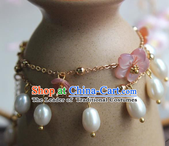 Chinese Ancient Handmade Classical Brace Lace Accessories Hanfu Pearls Bracelets for Women