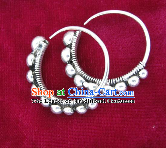 Chinese Handmade Miao Nationality Jewelry Accessories Sliver Earbob Hmong Earrings for Women