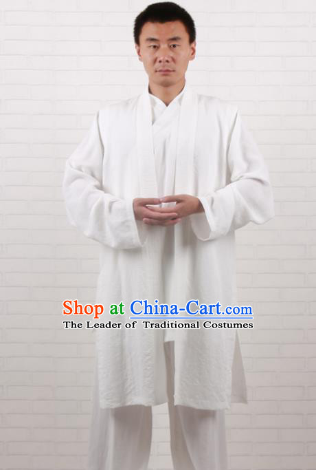 Chinese Traditional Martial Arts Costume Tai Chi Taoist Kung Fu White Vest for Men