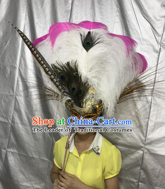 Brazilian Rio De Janeiro Carnival Feather Hair Accessories Samba Dance Catwalks Mask for Kids