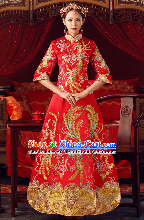 Chinese Ancient Bottom Drawer Embroidered Phoenix Red XiuHe Suit Traditional Wedding Costumes for Women