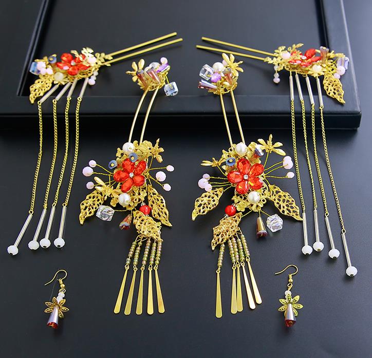 Chinese Ancient Traditional Hanfu Tassel Hair Clips Hairpins Handmade Classical Hair Accessories Complete Set for Women