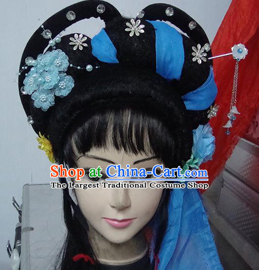 Chinese Beijing Opera Country Lady Headgear Traditional Peking Opera Wig Sheath and Hair Accessories for Women
