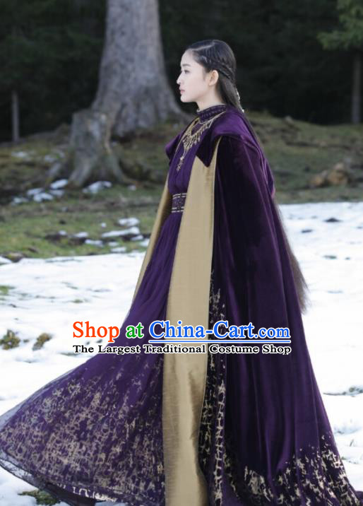 Ancient Chinese Drama Royal Princess Ever Night Traditional Tang Dynasty Female Swordsman Purple Costumes for Women
