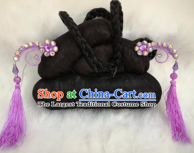 Chinese Traditional Beijing Opera Hair Accessories Peking Opera Purple Tassel Hairpins for Adults