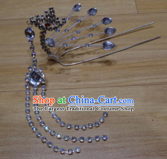 Chinese Traditional Beijing Opera Diva Crystal Phoenix Tassel Hairpins Princess Hair Accessories for Adults
