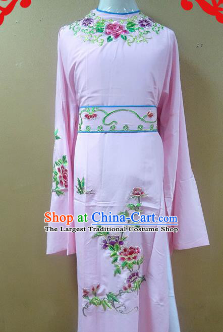 Professional Chinese Beijing Opera Niche Pink Embroidered Peony Robe Traditional Peking Opera Scholar Costume for Adults