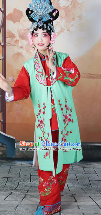Traditional Chinese Beijing Opera Young Lady Costume Peking Opera Maidservants Green Clothing