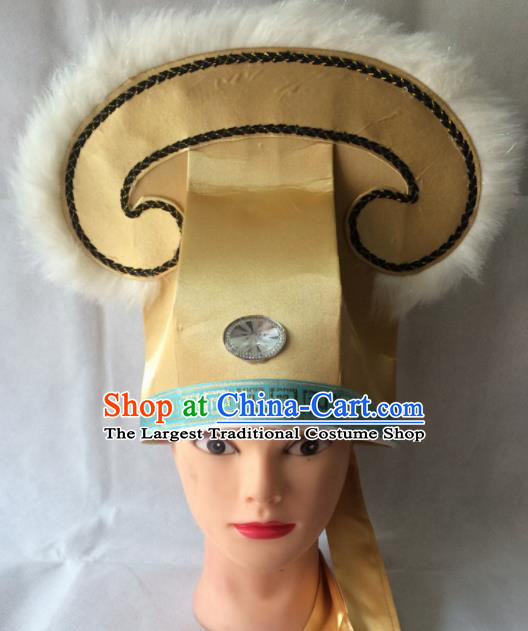 Asian Chinese Traditional Beijing Opera Niche Headwear Ancient Nobility Childe Golden Hat for Men