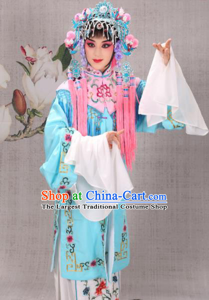 Professional Chinese Traditional Beijing Opera Costume Ancient Court Maid Blue Dress for Adults
