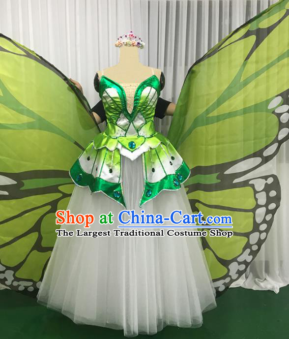 Chinese Traditional Green Butterfly Dance Dress Modern Dance Stage Performance Costume for Women