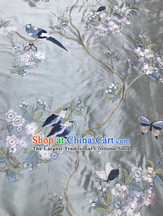Asian Chinese Royal Embroidered Plum Blossom Pattern Blue Brocade Fabric Traditional Cheongsam Silk Fabric Material