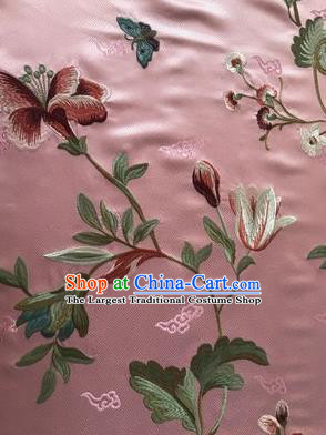 Asian Chinese Suzhou Embroidered Twine Peony Pattern Pink Silk Fabric Material Traditional Cheongsam Brocade Fabric
