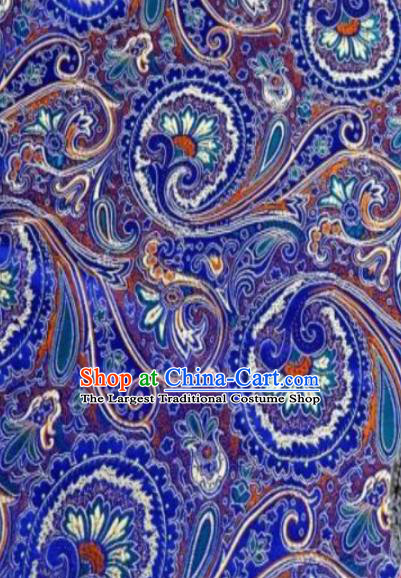 Asian Chinese Classical Peacock Feather Pattern Royalblue Brocade Traditional Tibetan Robe Satin Fabric Silk Material