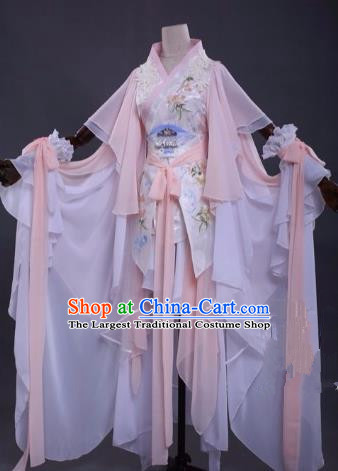 Traditional Chinese Cosplay Princess Costume Ancient Swordswoman Pink Hanfu Dress for Women