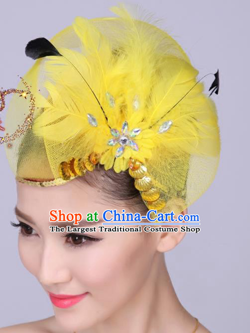 Chinese Traditional Yangko Dance Yellow Feather Bowknot Hair Claw National Folk Dance Hair Accessories for Women