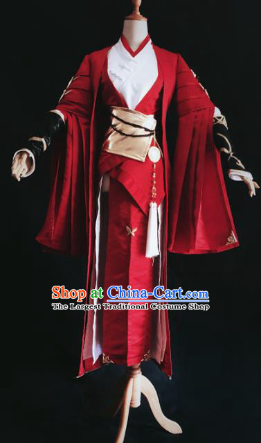 Traditional Chinese Cosplay Female Knight Red Hanfu Dress Ancient Swordswoman Embroidered Costume for Women