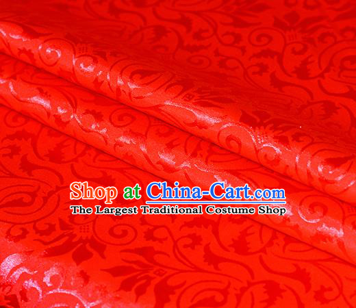 Chinese Traditional Hanfu Royal Scroll Pattern Red Brocade Material Cheongsam Classical Fabric Satin Silk Fabric