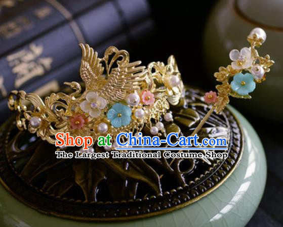 Traditional Chinese Ancient Palace Crane Hair Crown Hairpins Handmade Wedding Hair Accessories for Women