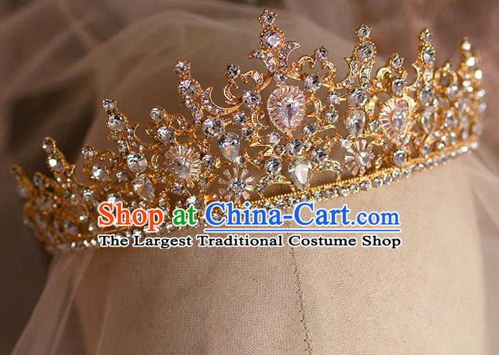 Handmade Wedding Hair Accessories Baroque Bride Crystal Golden Royal Crown for Women
