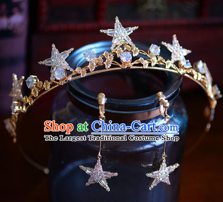 Handmade Baroque Bride Beads Star Royal Crown European Queen Wedding Hair Accessories for Women