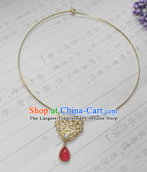 Traditional Chinese Ancient Palace Golden Necklace Handmade Hanfu Wedding Jewelry Accessories for Women