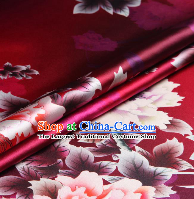 Chinese Traditional Classical Peony Pattern Rosy Brocade Damask Asian Satin Drapery Silk Fabric