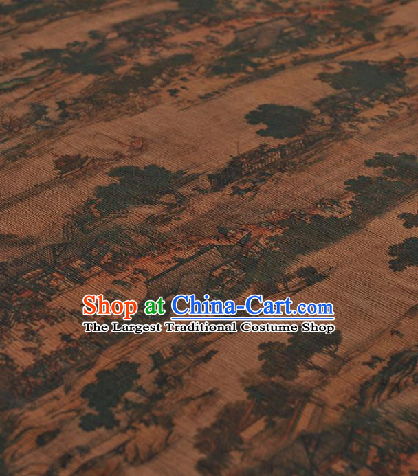 Chinese Traditional Classical Pattern Design Brown Gambiered Guangdong Gauze Asian Brocade Silk Fabric