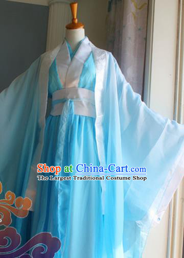 Custom Chinese Ancient Prince Nobility Childe Blue Clothing Traditional Cosplay Swordsman Costume for Men