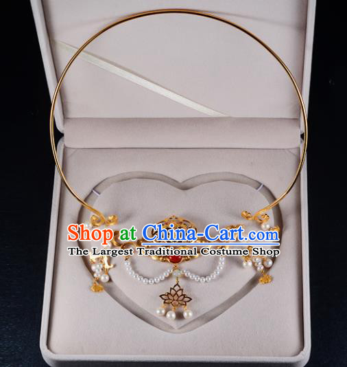Chinese Ancient Court Wedding Golden Necklace Traditional Princess Hanfu Necklet Accessories for Women