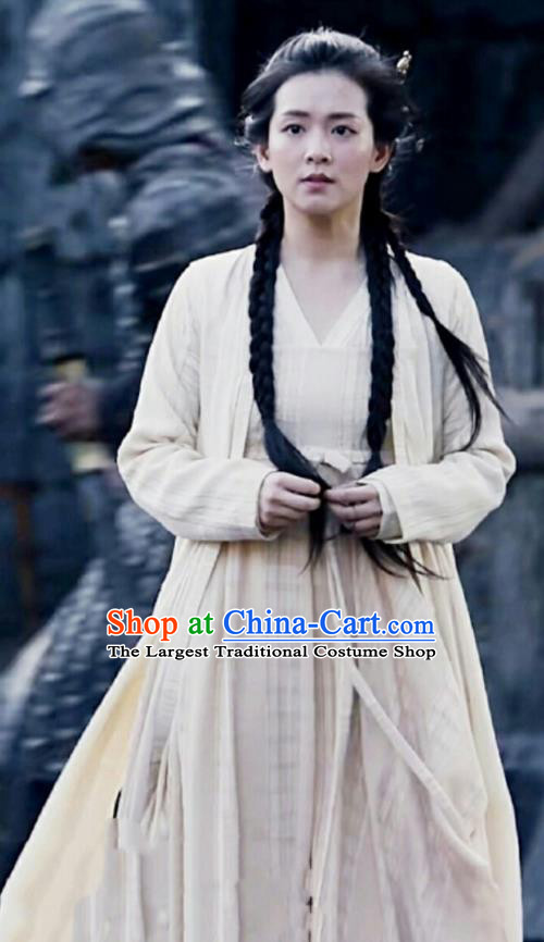 Chinese Ancient Female Civilian Drama Novoland Eagle Flag Xiao Zhou Replica Costumes and Headpiece for Women