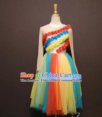 Women Rainbow Dance Clothing China Spring Festival Gala Opening Dance Costumes Chorus Short Dress