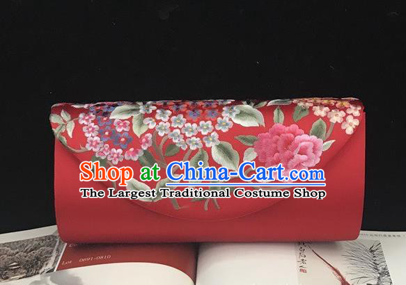 China Traditional Cheongsam Rust Red Silk Handbag Handmade Suzhou Embroidery Hydrangea Clutch Bag Embroidered Accessories