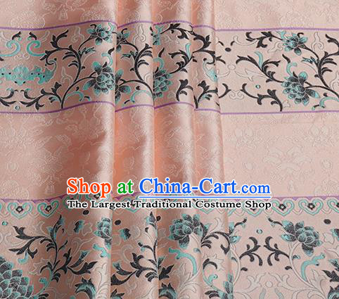 Chinese Royal Lotus Pattern Design Pink Brocade Fabric Asian Traditional Horse Face Skirt Satin Silk Material