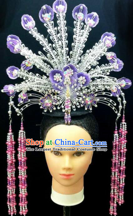 Chinese Traditional Peking Opera Queen Purple Phoenix Hairpins Handmade Beijing Opera Diva Hair Accessories for Women