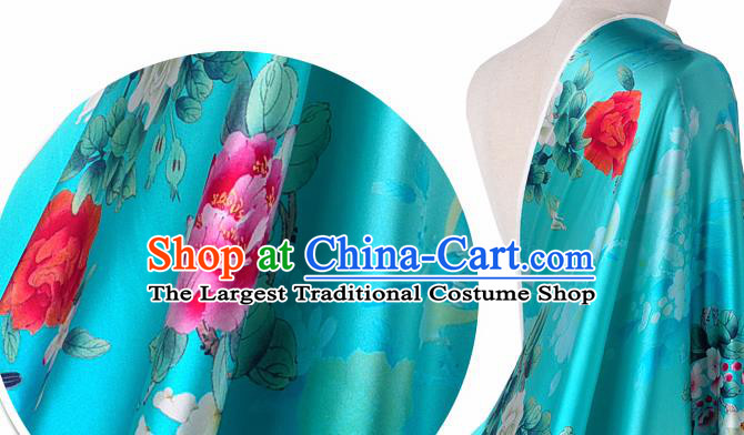 Chinese Classical Magnolia Pattern Design Blue Silk Fabric Asian Traditional Hanfu Mulberry Silk Material