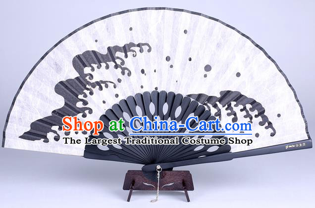 Traditional Chinese Handmade Printing Wave White Silk Folding Fan China Accordion Fan Oriental Fan