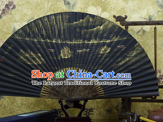 Traditional Chinese Hand Painting Su Causeway Mulberry Paper Fan China Accordion Folding Fan Oriental Fan