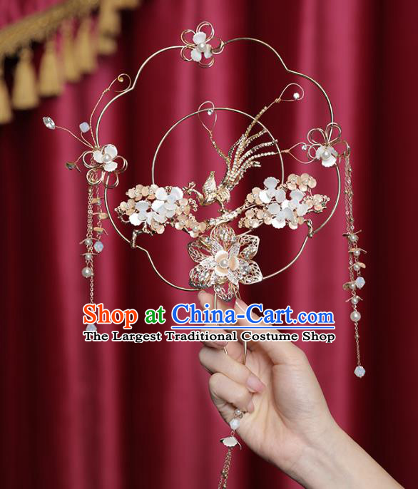 Chinese Traditional Golden Phoenix Palace Fans Handmade Classical Hanfu Wedding Fan for Women