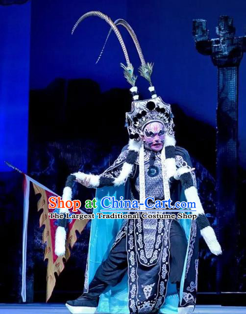 Rain on the Phoenix Tree Chinese Kun Opera Wusheng Garment Costumes and Headwear Kunqu Opera Martial Man An Lushan Apparels Clothing