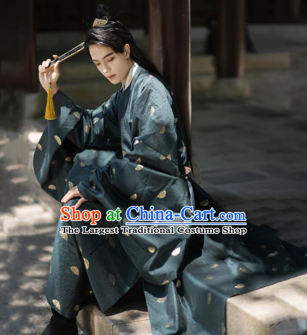 Chinese Traditional Ming Dynasty Swordsman Historical Costumes Ancient Noble Childe Hanfu Clothing Green Robe for Men