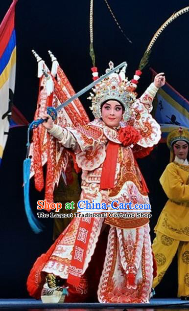 Yuan Yang Sword Chinese Guangdong Opera General Apparels Costumes and Headpieces Traditional Cantonese Opera Martial Male Garment Warrior Qiu Jianghai Kao Clothing with Flags