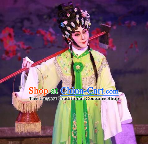 Chinese Cantonese Opera Diva Lin Daiyu Garment Costumes and Headdress Traditional Guangdong Opera Hua Tan Apparels Actress Green Dress