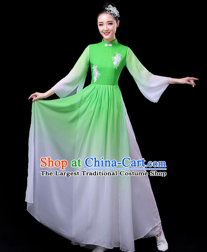 Traditional Chinese Umbrella Dance Costumes Stage Show Fan Dance Garment Classical Dance Green Dress for Women