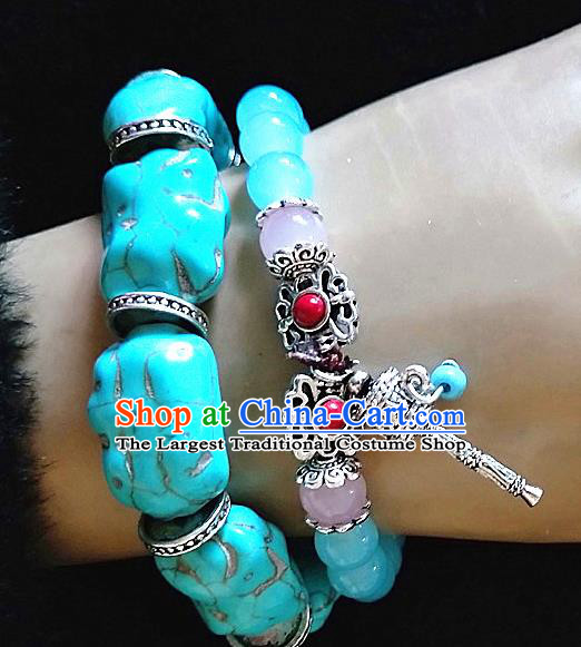 Chinese Traditional Tibetan Nationality Blue Stone Bracelet Accessories Decoration Handmade Zang Ethnic Bangle for Women