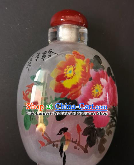 Chinese Snuff Bottle Traditional Handmade Painting Peony Birds Inside Snuff Bottles