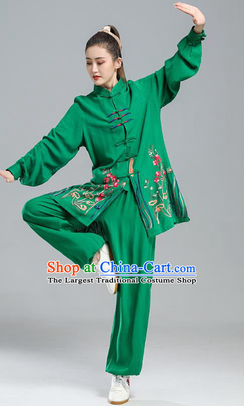 China Tai Chi Performance Clothing Kung Fu Embroidered Costumes Martial Arts Competition Green Uniforms
