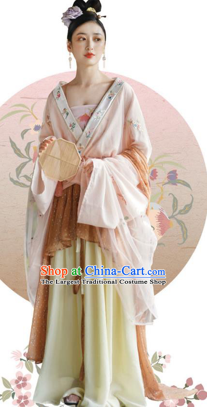 Traditional China Tang Dynasty Court Beauty Historical Clothing Ancient Princess Embroidered Hanfu Dress Apparels