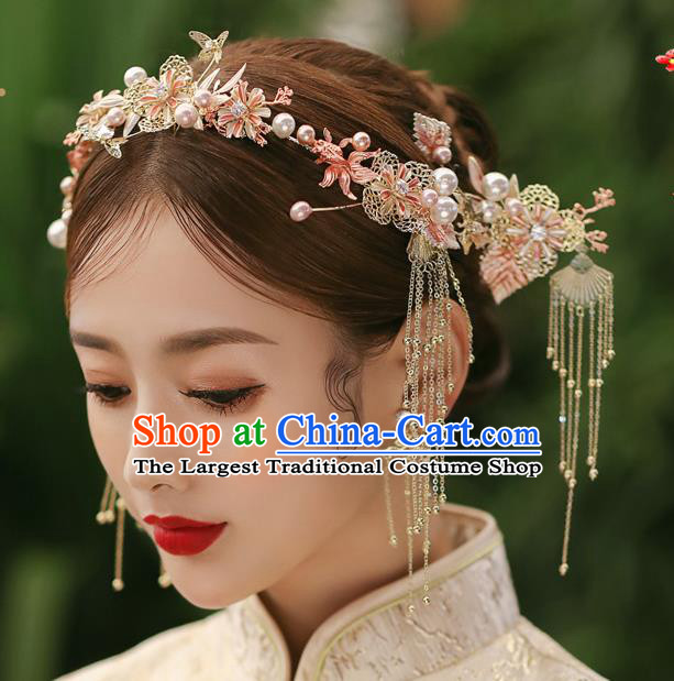 Chinese Classical Bride Tassel Hairpins Traditional Wedding Hair Accessories Xiuhe Suit Goldfish Hair Clasp