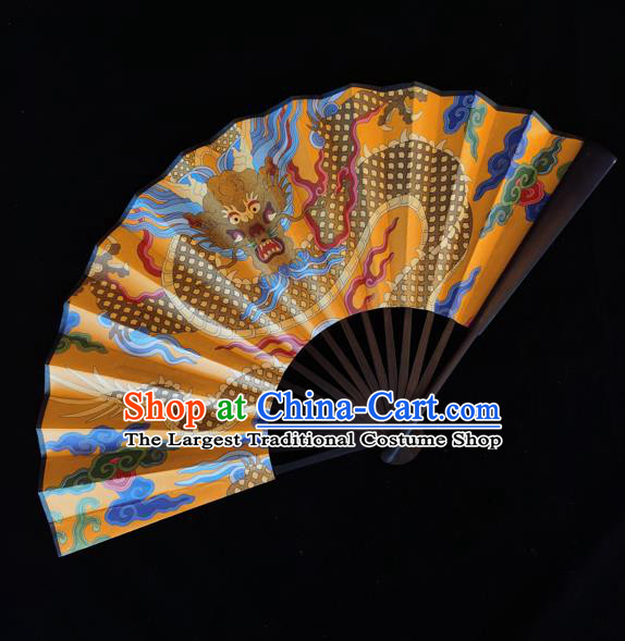 Chinese Traditional Kung Fu Accordion Handmade Folding Fan Printing Dragon Golden Paper Fan